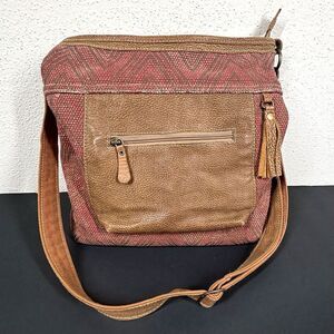 Myra Bag Free Spirited Shoulder Bag Leather‎ Canvas Handbag Purse Southwest EUC